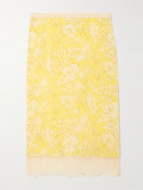 Alexander McQueen Lace and silk midi skirt Pastel yellow