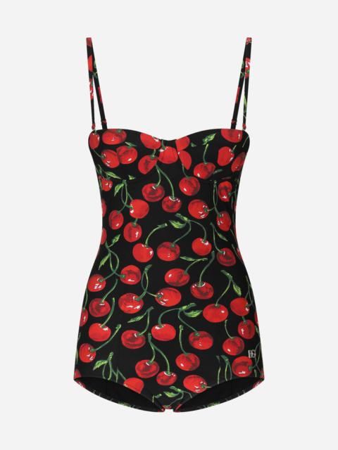 Dolce & Gabbana Cherry-print balconette one-piece swimsuit