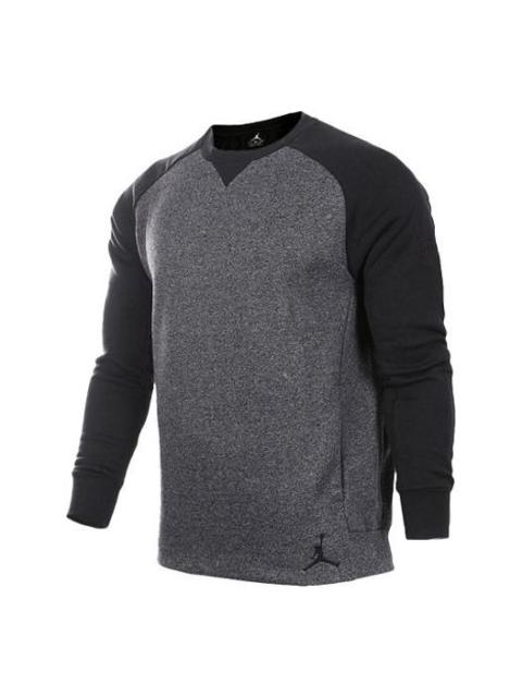 Jordan Men's Air Jordan Logo Embroidered Colorblock Fleece Lined Stay Warm Round Neck Pullover Black 834378