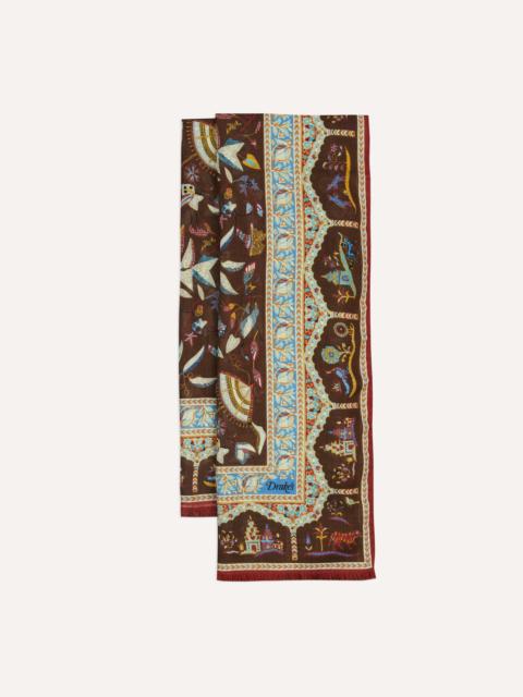 Drake's Brown Classic Mughal Print Wool Silk Scarf