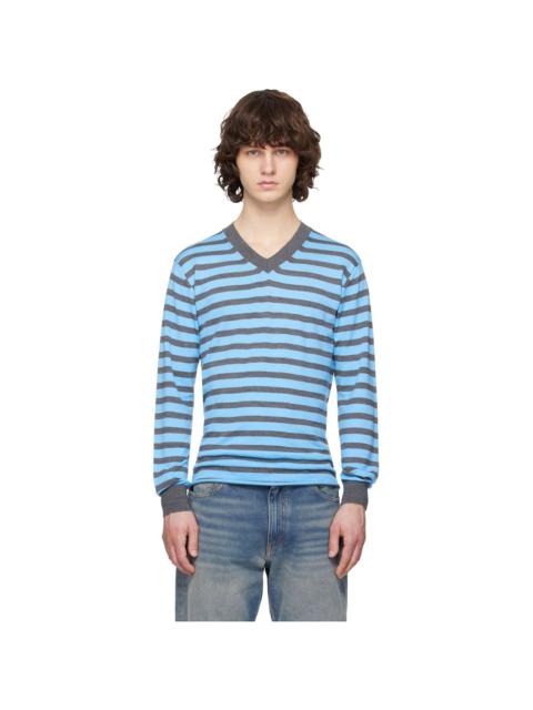 Junya Watanabe MAN Blue & Gray Worsted Wool Jersey Stripe Sweater