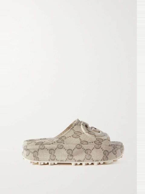 Embossed logo-jacquard coated-canvas platform slides
