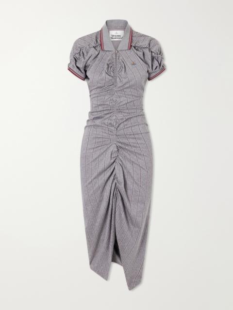 Vivienne Westwood Logo-embroidered Striped Gathered Cotton Jersey Midi Dress