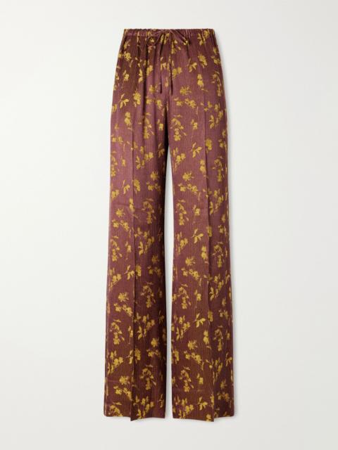 Dries Van Noten Floral-jacquard satin wide-leg pants Purple