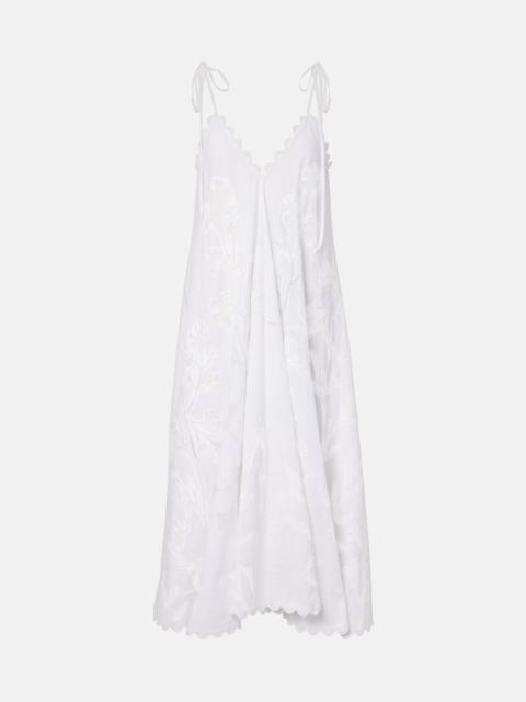 juliet dunn Embroidered scalloped cotton midi dress