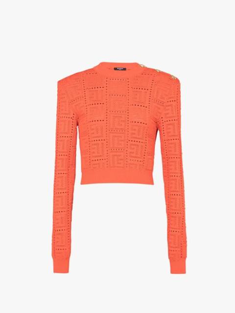 Balmain Cropped dark orange eco-designed sweater with Balmain monogram