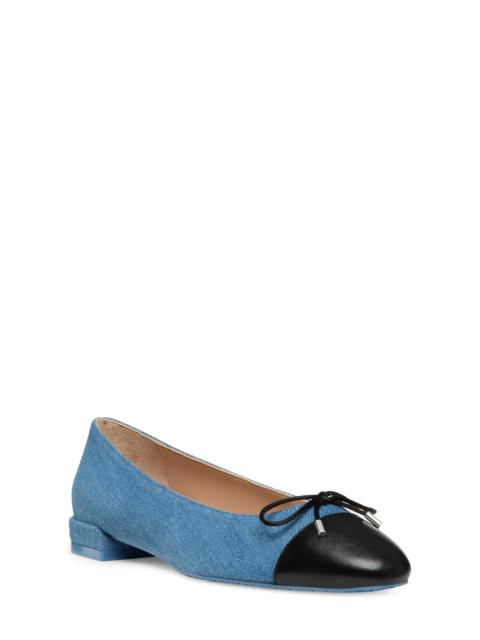 Sleek Cap Toe Bow Flat in Washed/Black