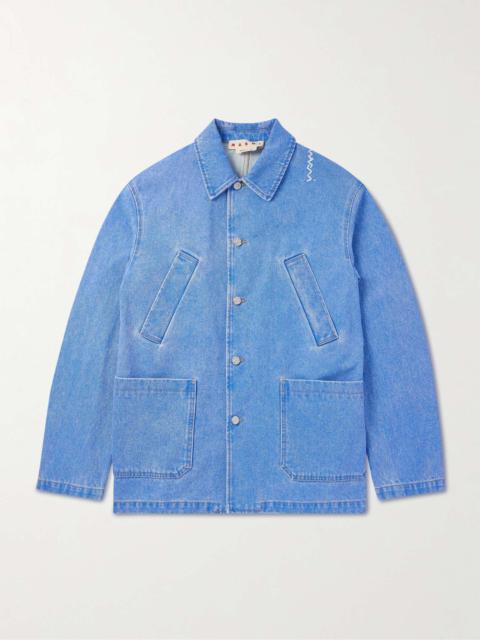 Marni Logo-Embroidered Bleached Denim Jacket