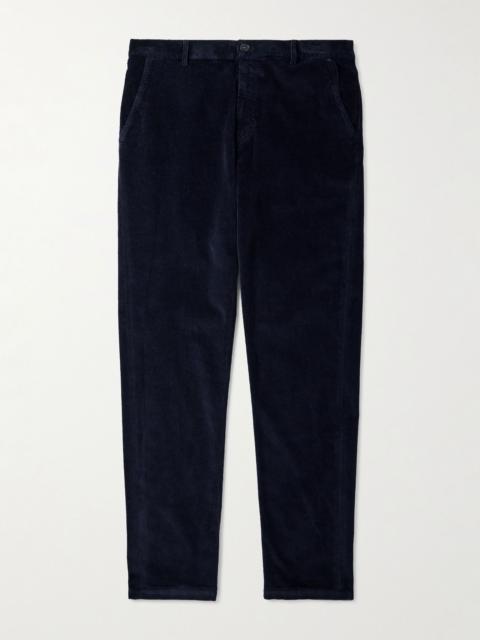 Canali Tapered Garment-Dyed Stretch Cotton and Modal-Blend Corduroy Trousers Navy