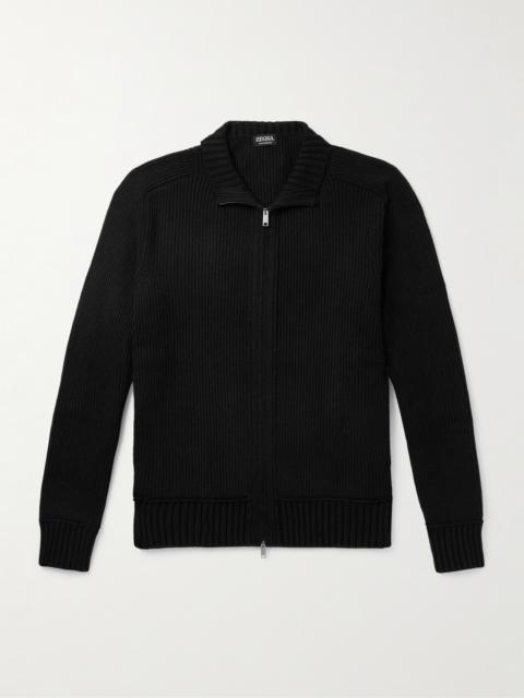 ZEGNA Ribbed Oasi Cashmere Zip-Up Cardigan