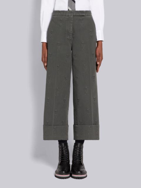 Thom Browne Medium Grey Heavyweight Garment Dyed Cotton Twill Mrs. Thom Icon Satin Stitch Half Drop Embroidery S