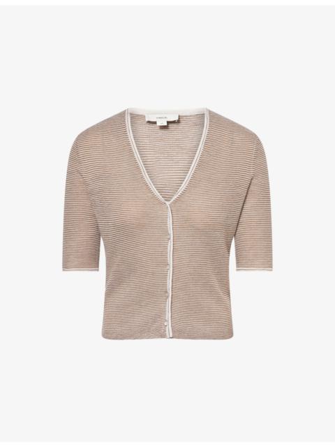 Vince Striped Short-Sleeves Cashmere And Silk Cardigan