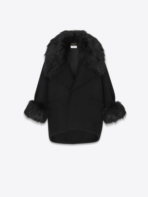 SAINT LAURENT oversize coat in wool felt and animal-free fur