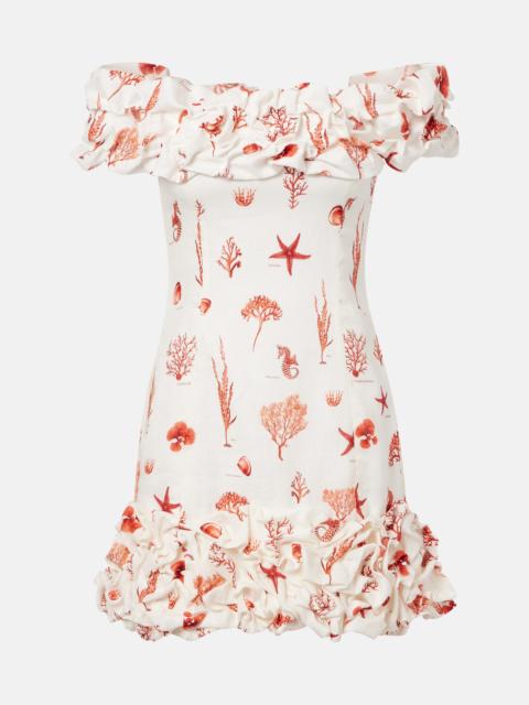 Agua by Agua Bendita Jardin printed off-shoulder linen minidress