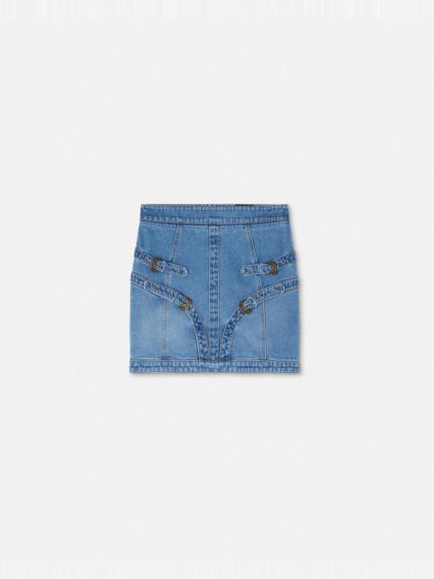 VERSACE JEANS COUTURE Baroque Buckle Denim Mini Skirt