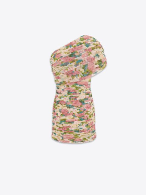 ruched one-shoulder dress in floral tulle