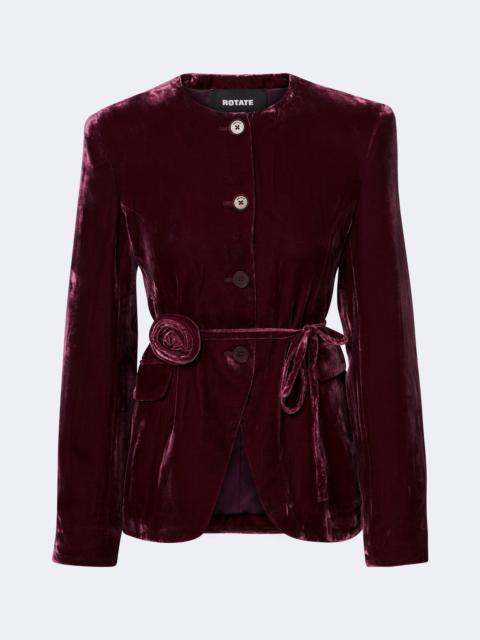 ROTATE Belted floral-appliqué velvet blazer