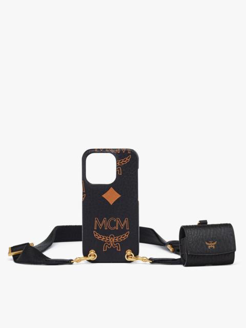 MCM iPhone 15 Pro Case w/ AirPods Pro Charm in Maxi Visetos