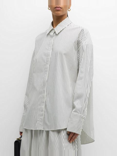 Colton Pinstripe Cotton Drop-Shoulder Button-Front Shirt