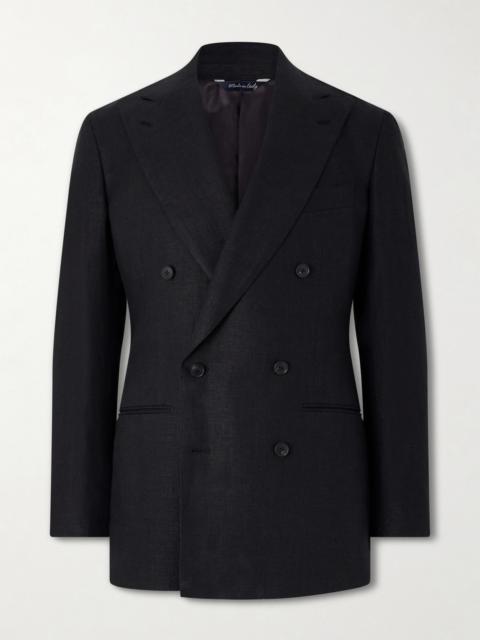 SAMAN AMEL Linen Double-Breasted Suit Jacket
