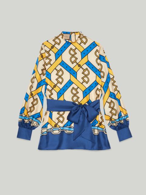 GUCCI Horsebit strap print silk shirt