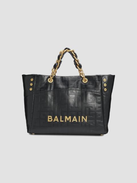 Balmain Women's Soft Cabas Monogram Leather Tote Bag - Noir