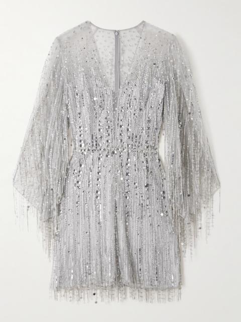 JENNY PACKHAM Oberon Ammonite Embellished Fringed Organza Mini Dress