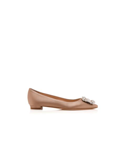 Manolo Blahnik Beige Satin Jewel Buckle Flat Shoes