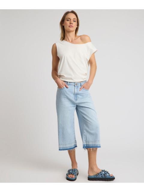 ONE TEASPOON 720'S Mid Waist Long Length Boyfriend Denim Jorts - Blue Latte