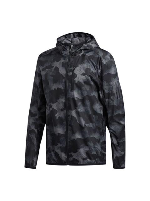 adidas Sports Training Camouflage Woven Hooded Jacket Black DZ2030