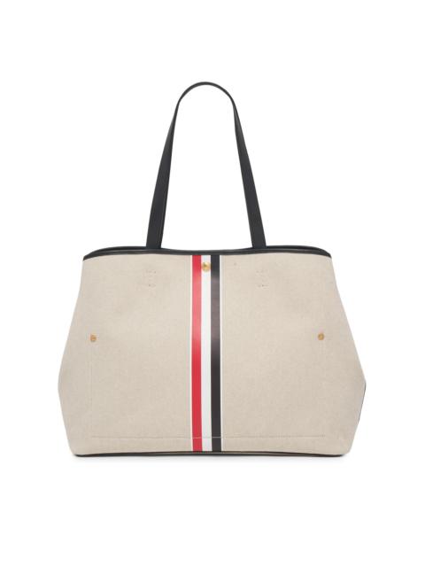 Thom Browne Men's Striped Canvas Horizontal Tote Bag - Black