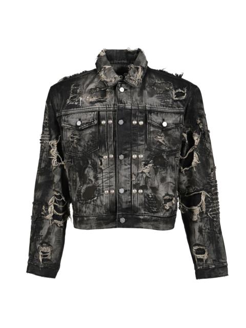 Thug Club HARD-WASHED DAMAGED DENIM JACKET / BLK