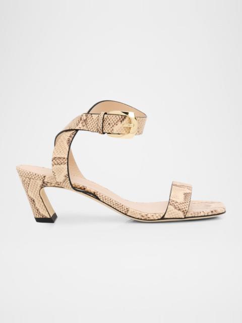 Stuart Weitzman 50mm Sai Snake-Embossed Leather Ankle-Strap Sandals