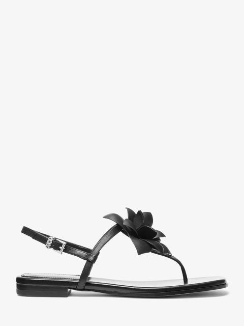 MICHAEL KORS Jacie Floral Embellished Leather T-Strap Sandal