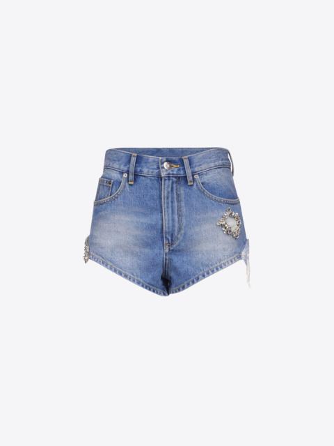 DISTRESSED CRYSTAL DENIM HOT SHORT