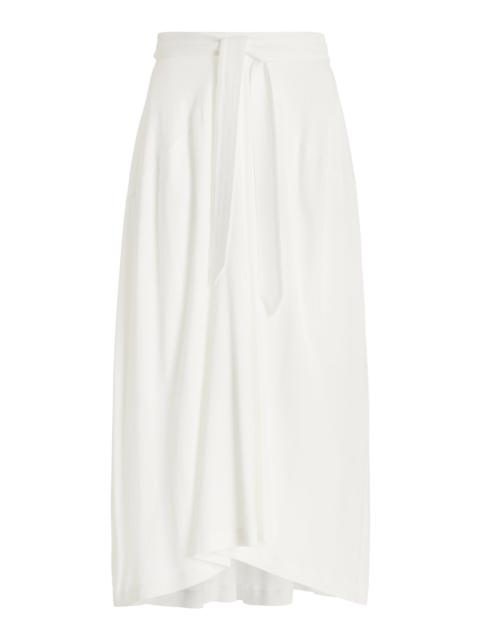 Belted Draped Jersey Skirt white