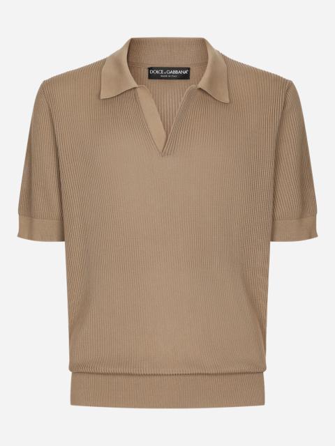 Dolce & Gabbana Cotton openwork V-neck polo shirt