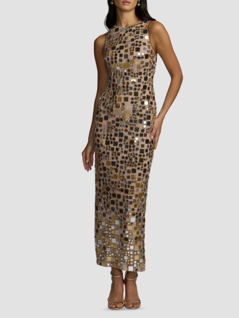MAC DUGGAL Women's Embellished Mesh Sleeveless Maxi Dress - Beige