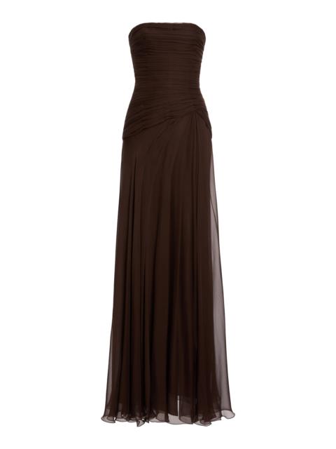 ZUHAIR MURAD Chiffon Draped Long Dress brown
