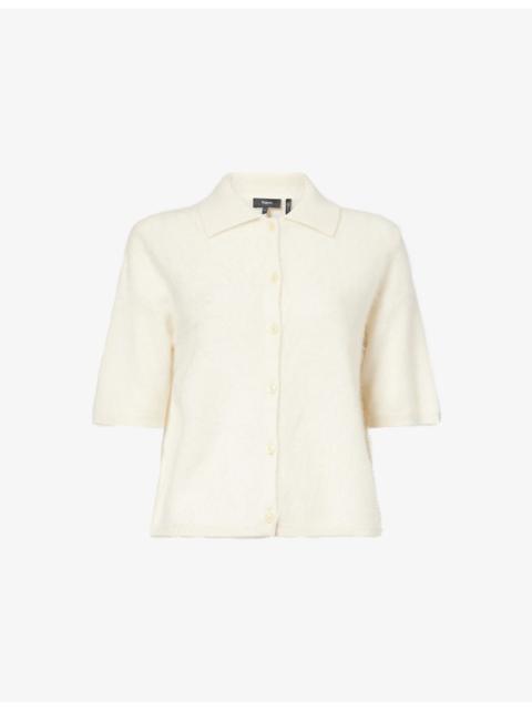 Theory Brushed-Knit Collared Cashmere Cardigan