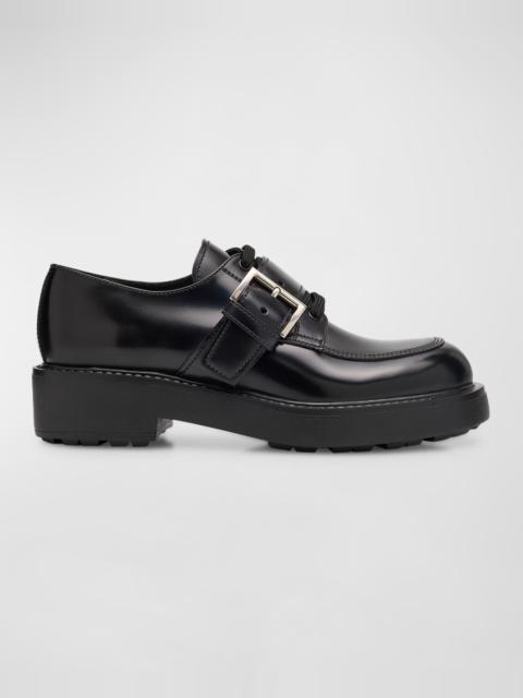 Prada Leather Belted Lace-Up Loafers
