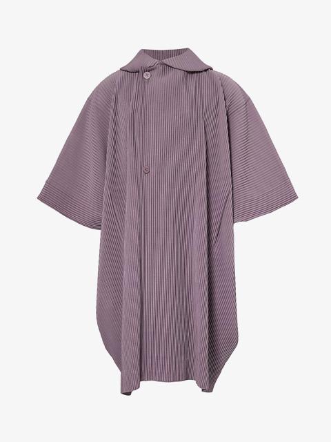 Pleated cape-sleeved relaxed-fit knitted hooded coat