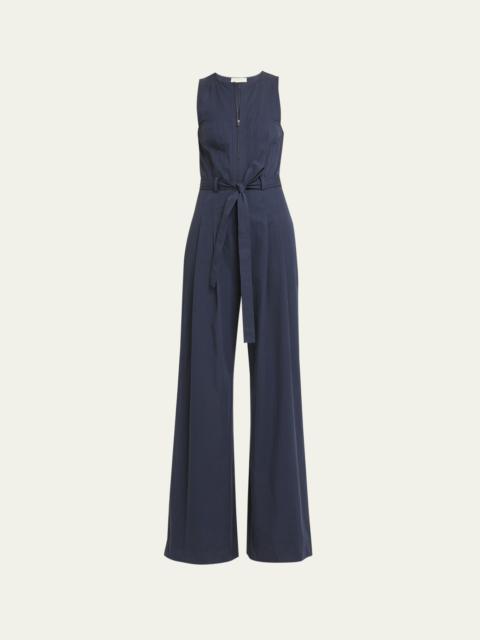 Marin Sleeveless Belted Wide-Leg Cotton Jumpsuit