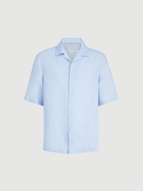 Brunello Cucinelli Linen easy fit short sleeve shirt with camp collar