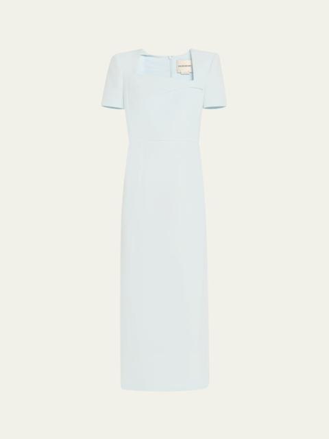 ROLAND MOURET Asymmetric Neckline Belted Crepe Midi Dress