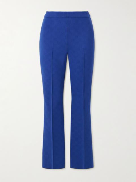 HIGH SPORT Checked stretch jacquard-cotton flared pants Blue