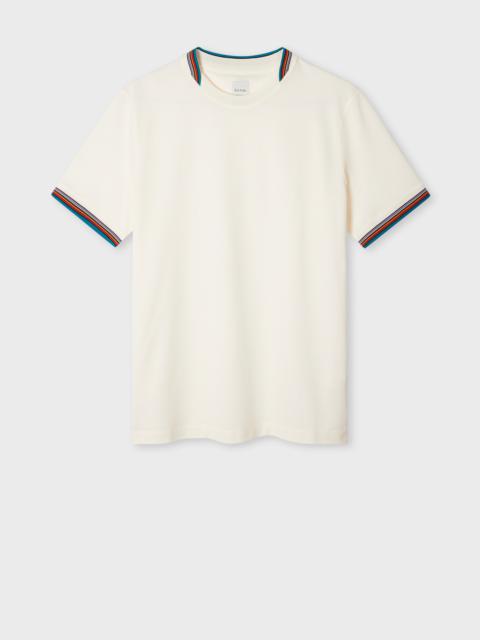 Paul Smith White Mercerised Cotton Pique 'Signature Stripe' Collar T-Shirt