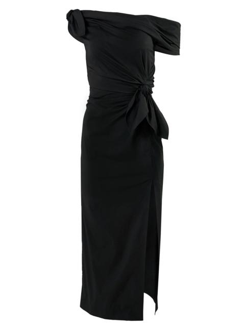 CAROLINA HERRERA Sleeveless Cowl Neck Tie Shoulder Midi Dress