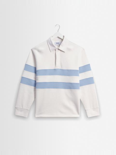 Wax London Rowhill - Ecru And Light Blue Stripe Loopback Rugby Shirt