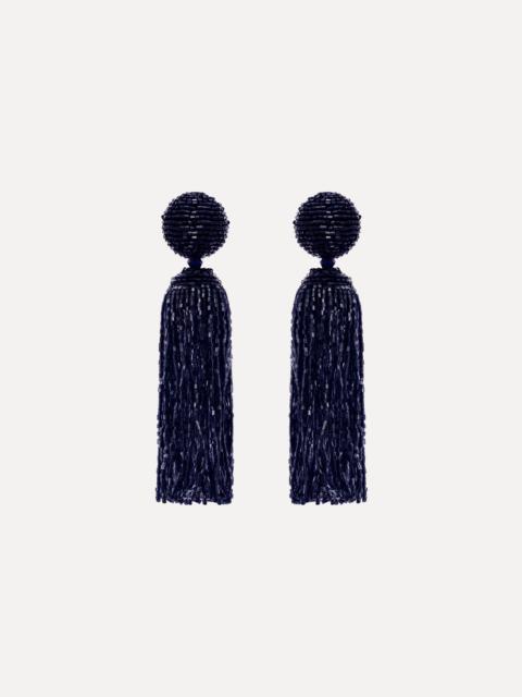 Oscar de la Renta METALLIC BEADED TASSEL CLIP-ON EARRINGS